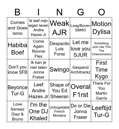 Swingo Bingo Card