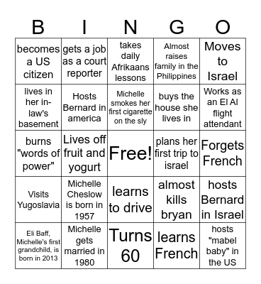 Formative Life Event Bingo Card