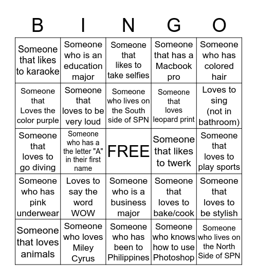 "Find Someone Who Loves" Bingo Card
