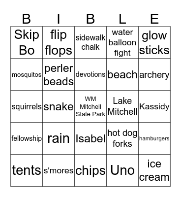 BETHEL'S ANNUAL CAMPOUT Bingo Card