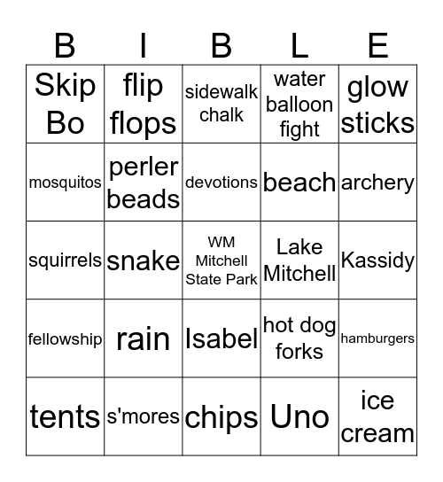 BETHEL'S ANNUAL CAMPOUT Bingo Card