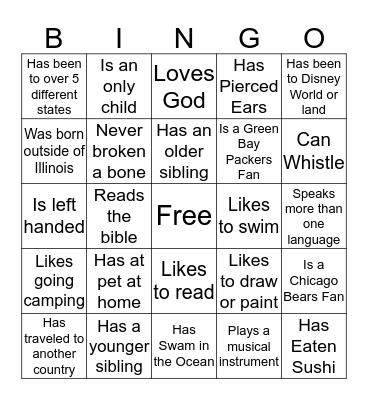 Get to Know Bingo Card