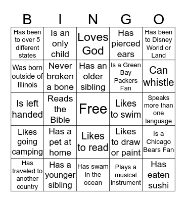 Get to Know Bingo Card