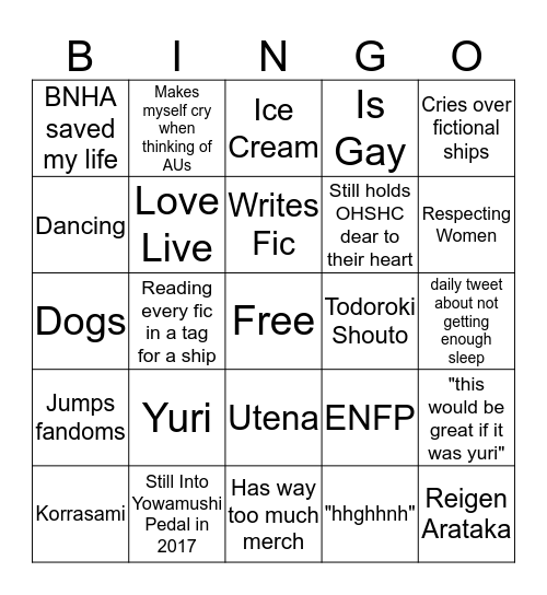 Ming's Bingo Card