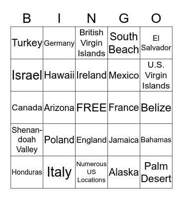 World Travelers Bingo Card