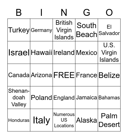 World Travelers Bingo Card