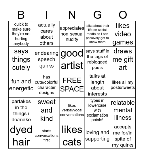 traits in people that i gravitate toward Bingo Card