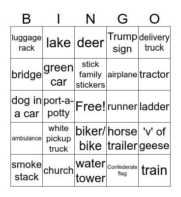 Road Trip Bingo! Bingo Card