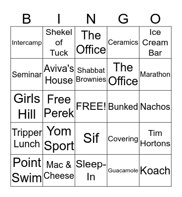 Camp Ramah Bingo Card