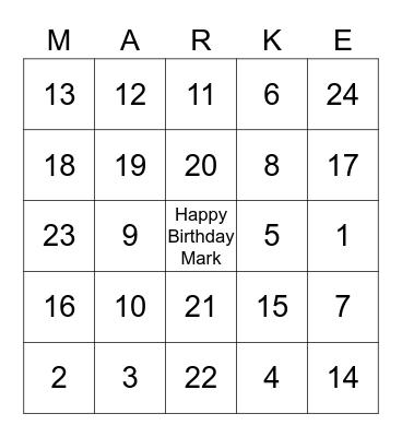 Mark's Bday Bingo Card