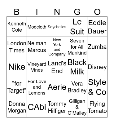 Brand Wishlist D Bingo Card