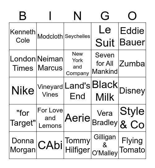 Brand Wishlist D Bingo Card