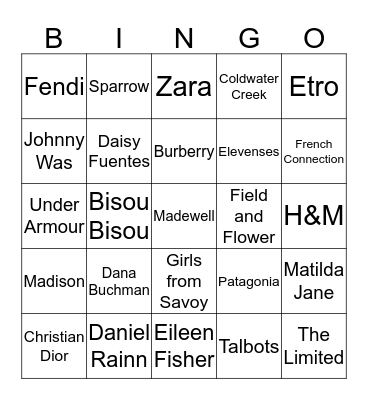 Brand Wishlist E Bingo Card