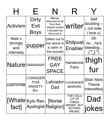 HENRY'S SAD BOY BINGO Card