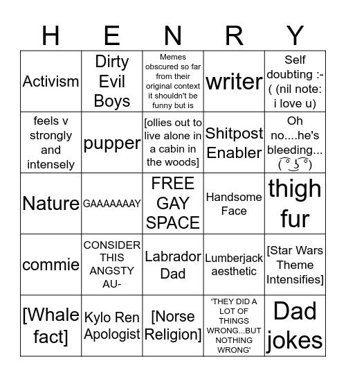 HENRY'S SAD BOY BINGO Card