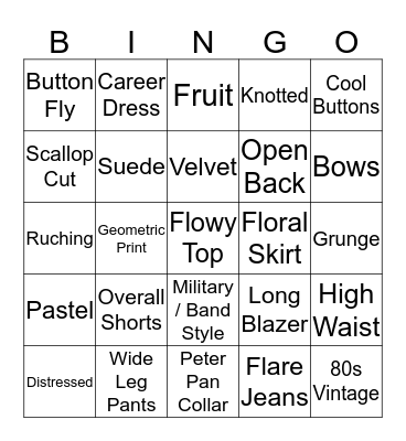 Style Search B Bingo Card