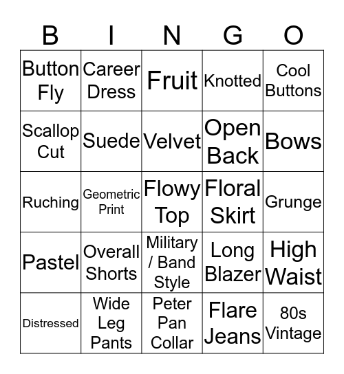 Style Search B Bingo Card