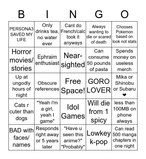 Brenda's Bingo Card