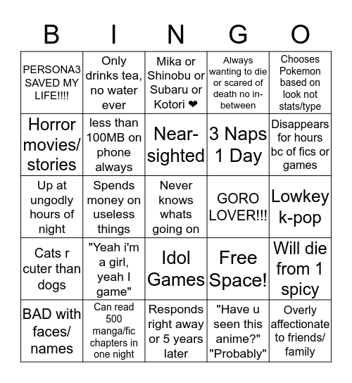 Brenda's Bingo Card