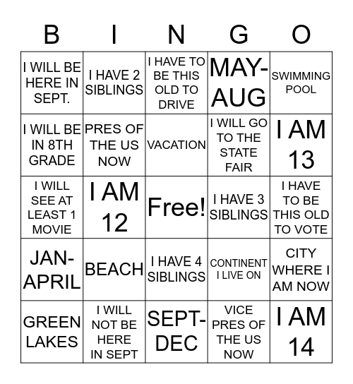 Untitled End of School Year Bingo Card
