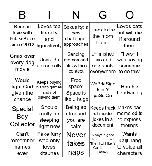 Mogi is tired Bingo Card