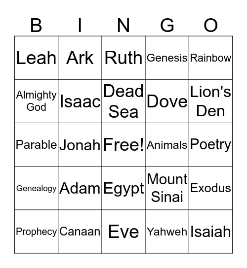 Bible Bingo Card