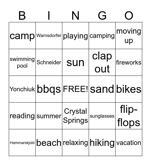 Last Day of School Bingo Card