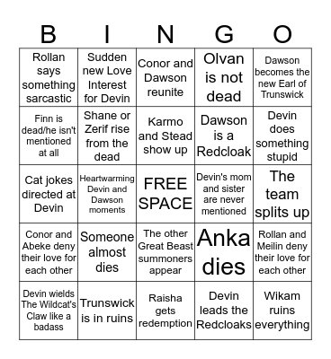 The Wildcat's Claw Bingo Card