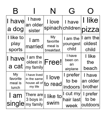 Getting to Know you Bingo!  Bingo Card