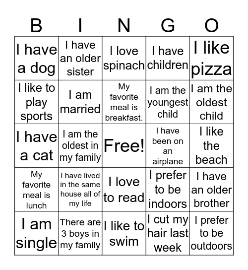 Getting to Know you Bingo!  Bingo Card