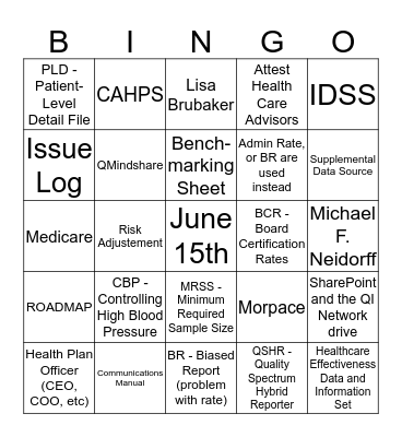 HEDIS BINGO!! Bingo Card