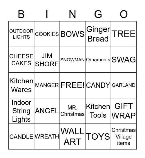 QVC XMAS IN JULY Bingo Card