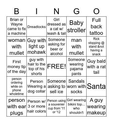 Rock USA 2013 Bingo Card