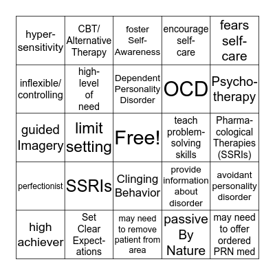 CLUSTER C BINGO Card