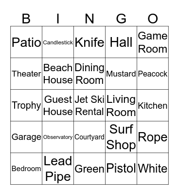 My Clue Bingo Game Bingo Card