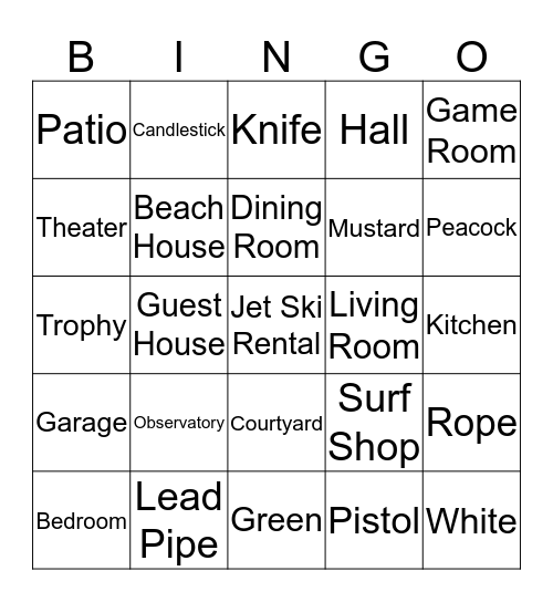My Clue Bingo Game Bingo Card