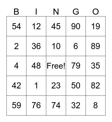 Spanish Bingo! Bingo Card
