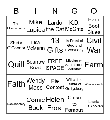 2013-2014 Mark Twain Award Nominees Bingo Card