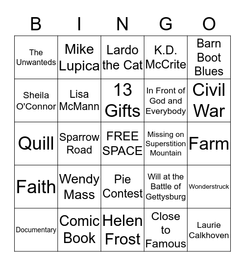 2013-2014 Mark Twain Award Nominees Bingo Card
