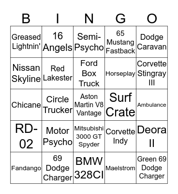 Hot Wheels Bingo Game Bingo Card