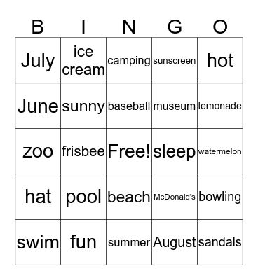 Summer Bingo Card