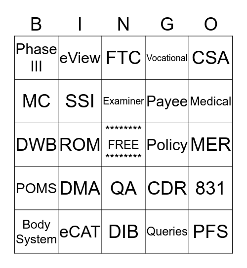 DDS BINGO Card