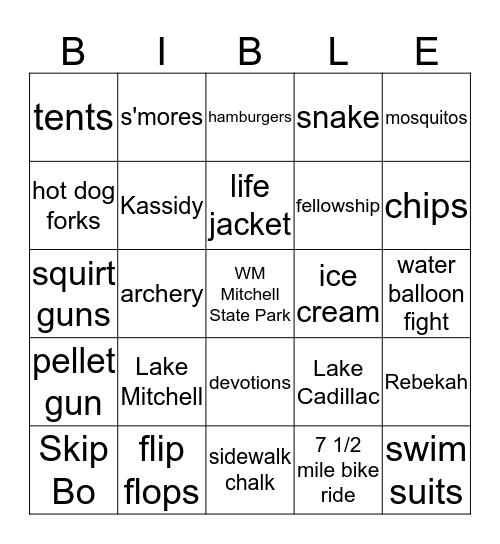 BETHEL'S ANNUAL CAMPOUT Bingo Card