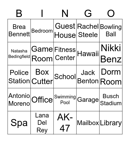 Clue Bingo Game Bingo Card
