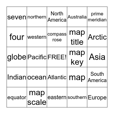 Map Skills Bingo Card