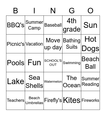 School's out Bingo Card
