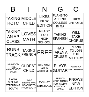 HIGH SCHOOL BINGO Card