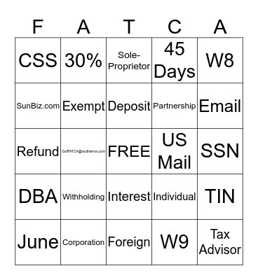 FATCA Bingo! Bingo Card