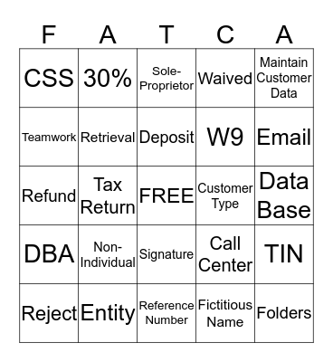 FATCA Bingo! Bingo Card