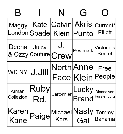 Brand Wishlist A Bingo Card